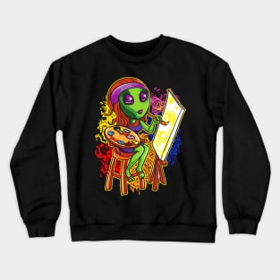 Psychedelic Hippie Alien Artist Girl Crewneck Sweatshirt